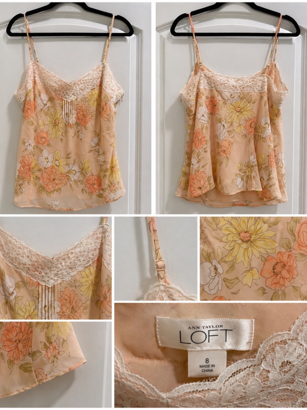 LOFT Peach Floral Lace-Trim Camisole